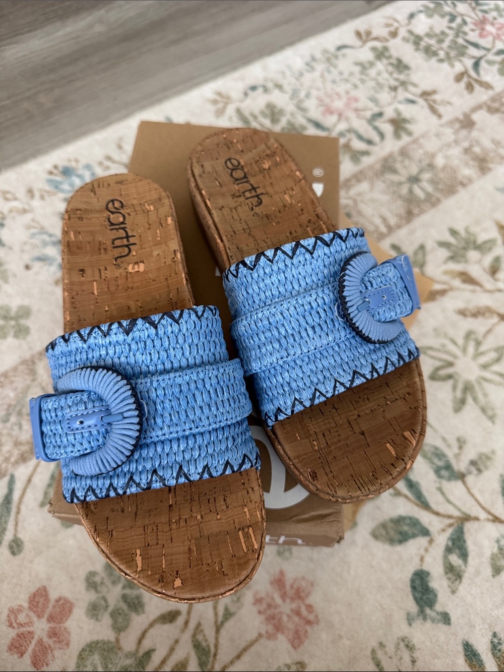 Earth Light Blue Woven Slide Sandals with Buckle 8.5M